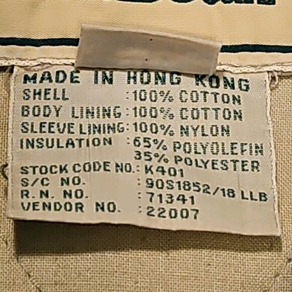 Vintage LL Bean Chore Jacket Mens L Leather Collar Beige Canvas Quilt Lined Work - Picture 9 of 13